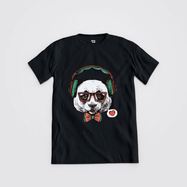 Camiseta Panda Hipster con cascos y pajarita